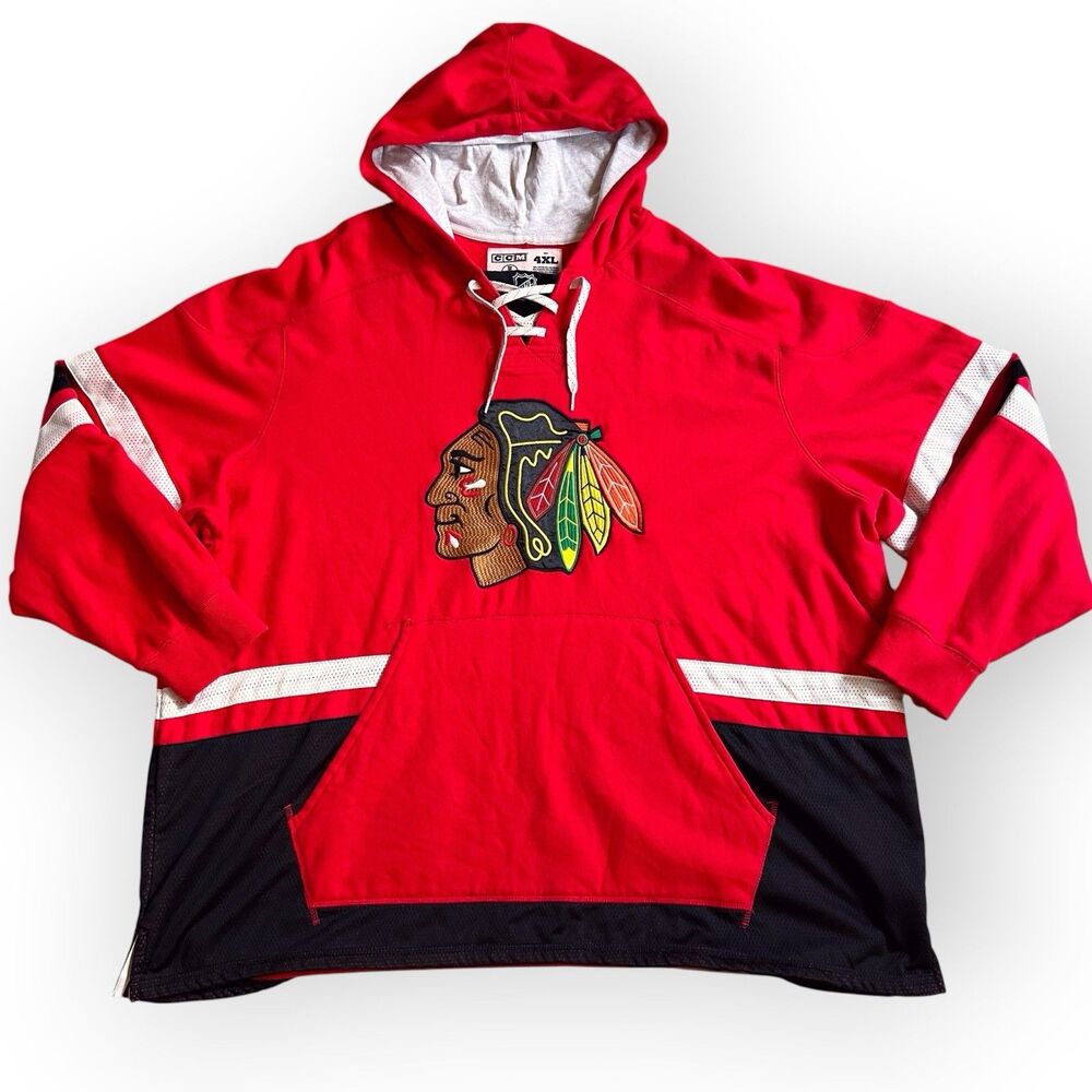 CCM Chicago Blackhawks Hoodie Sweater Mens 4XL Red Drawstring NHL Hockey